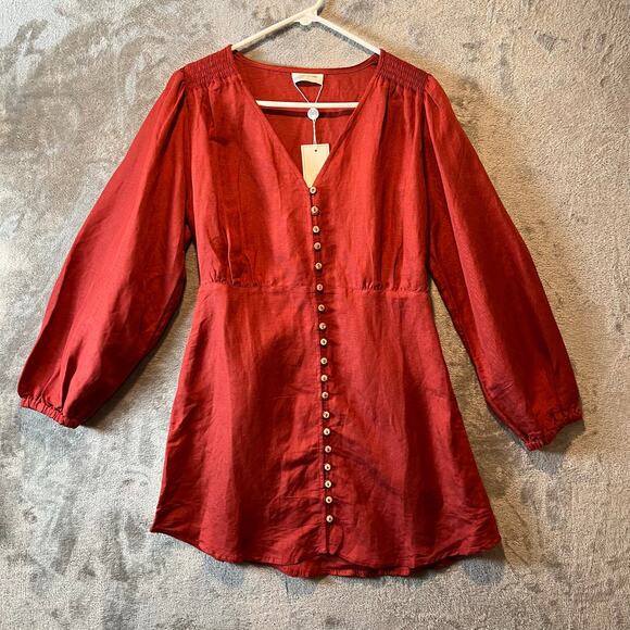 Saint Helena Cleo Mini Dress Linen Blend Size Small‎ Rust Orange New - Picture 1 of 9